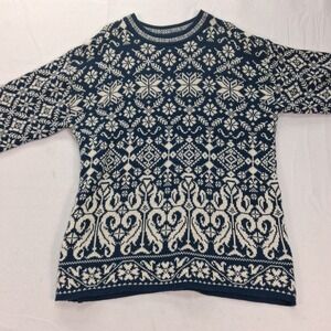 Venezia Vitale Sweater Womens 18/20 Fair Isle Snowflake Navy Blue White EUC